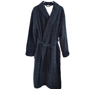 L.L. Bean Mens Robe L Tall Green Scotch Plaid Flannel Lined Black Watch *Sm Flaw